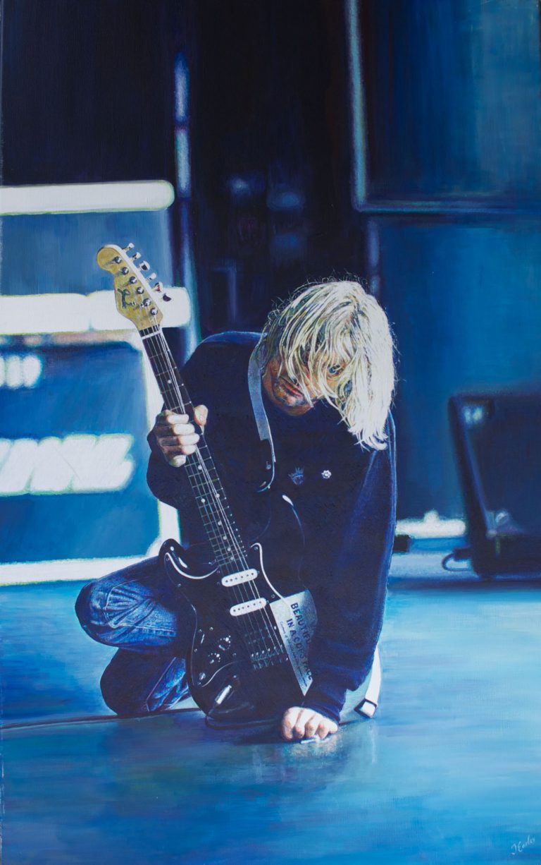 Kurt Cobain with guitar Painting by James Earley Artist