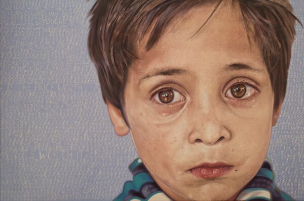 oil painting of Syrian refugee by James earley